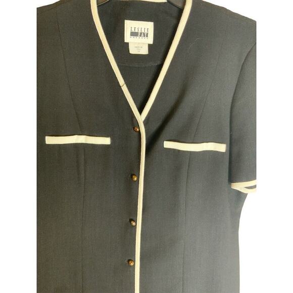 Leslie Fay Vintage 90s Dress Size 12 Made In The USA A-Line Black/White Midi - Picture 7 of 10